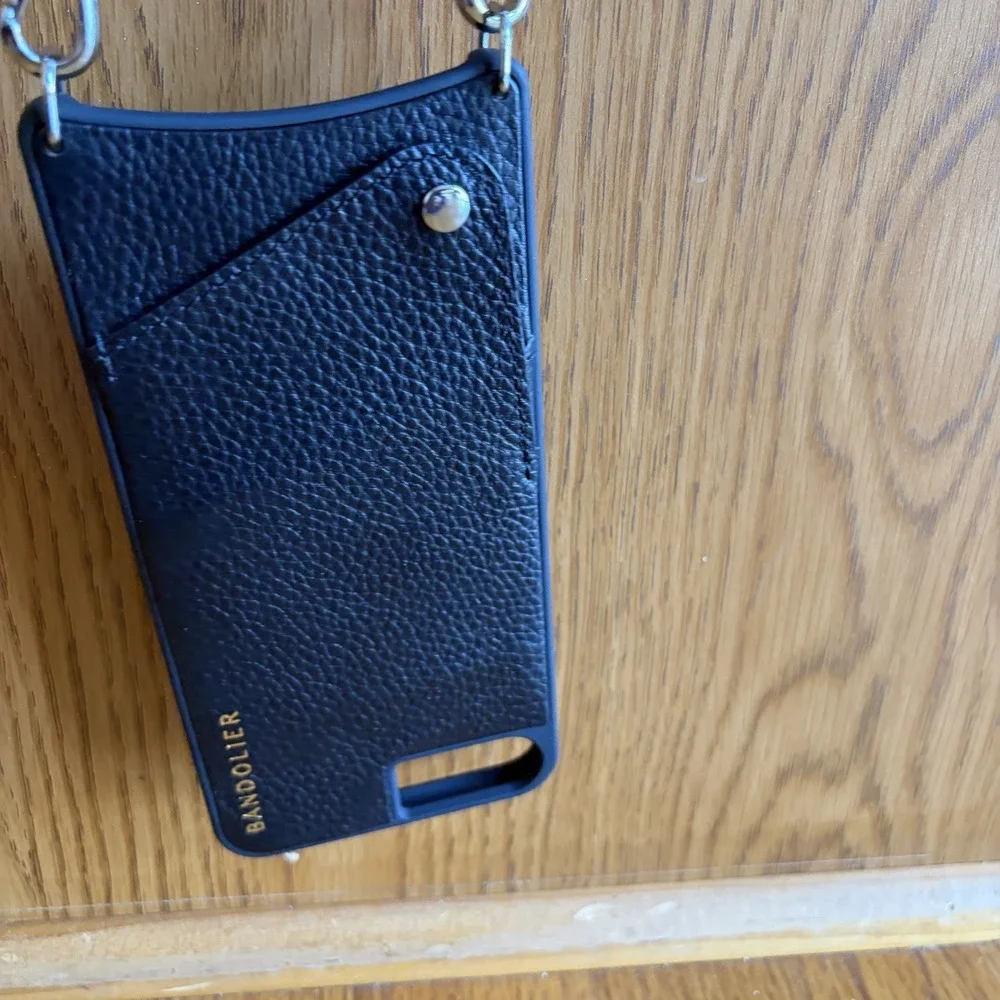 Bandolier Crossbody Phone Case Black Pebbled Leather Silver‎ Studs iPhone +8